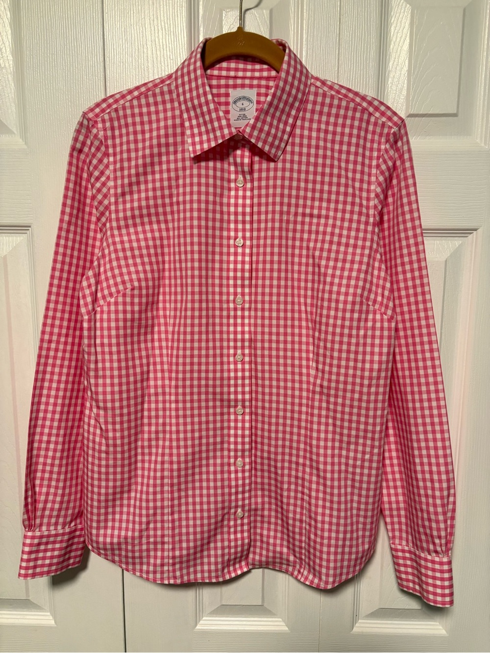 Brooks Brothers Fitted Non-Iron Button-Down Gingham Dress Shirt - Pink/White